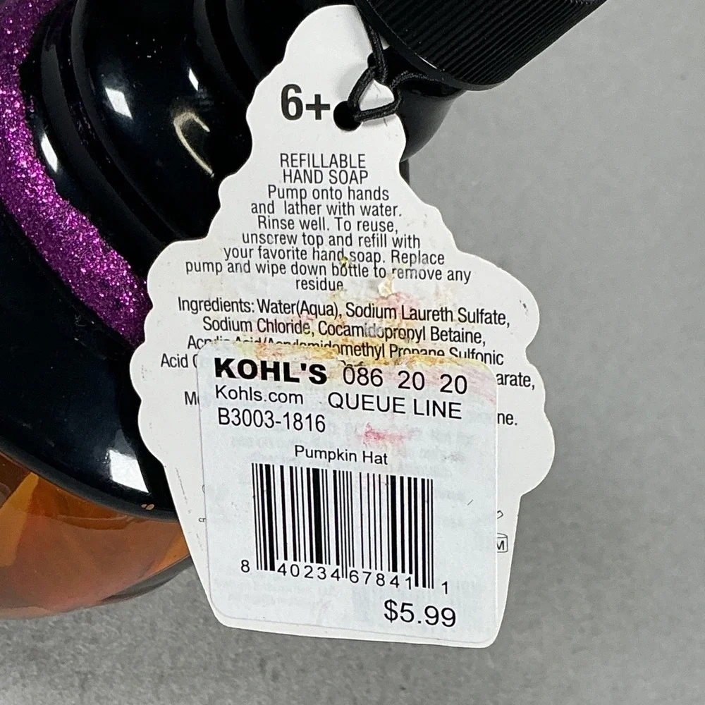 Kohl's Wicked Pumpkin Halloween Soap Dispenser Witch Hat 16.9 oz New